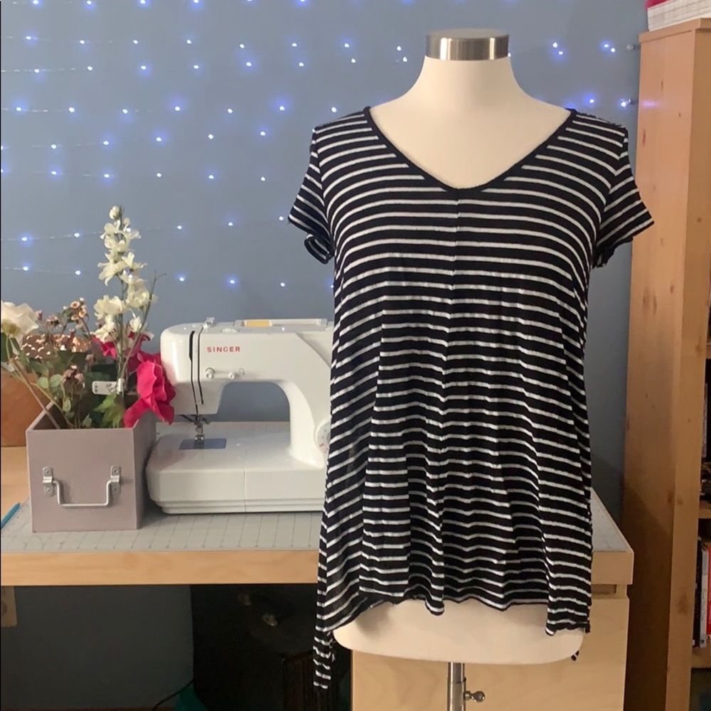 High Low Striped Tee Shirt A041